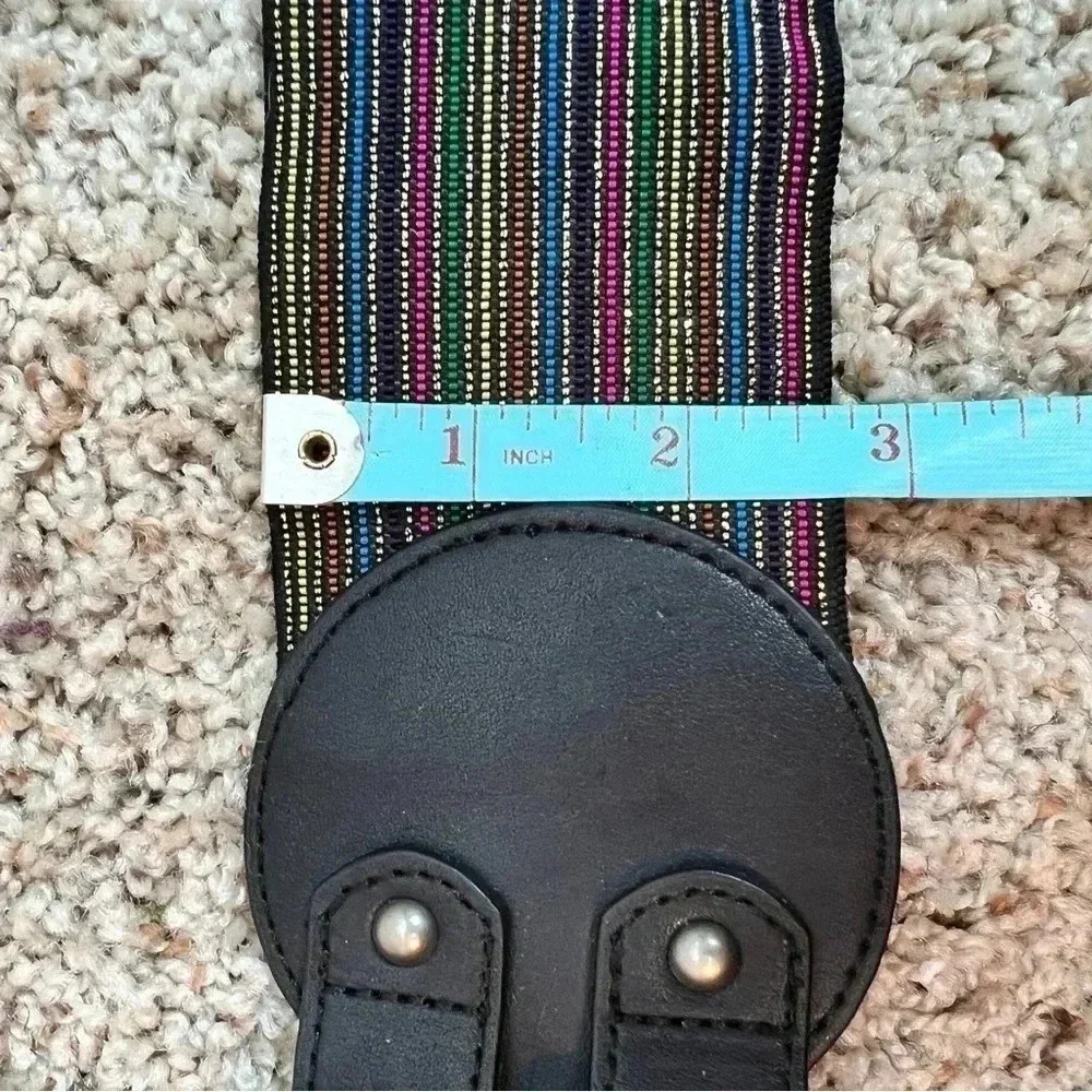 Women’s Wide Multicolored Elastic Vegan Leather Brushed Silver Tone Buckles Belt